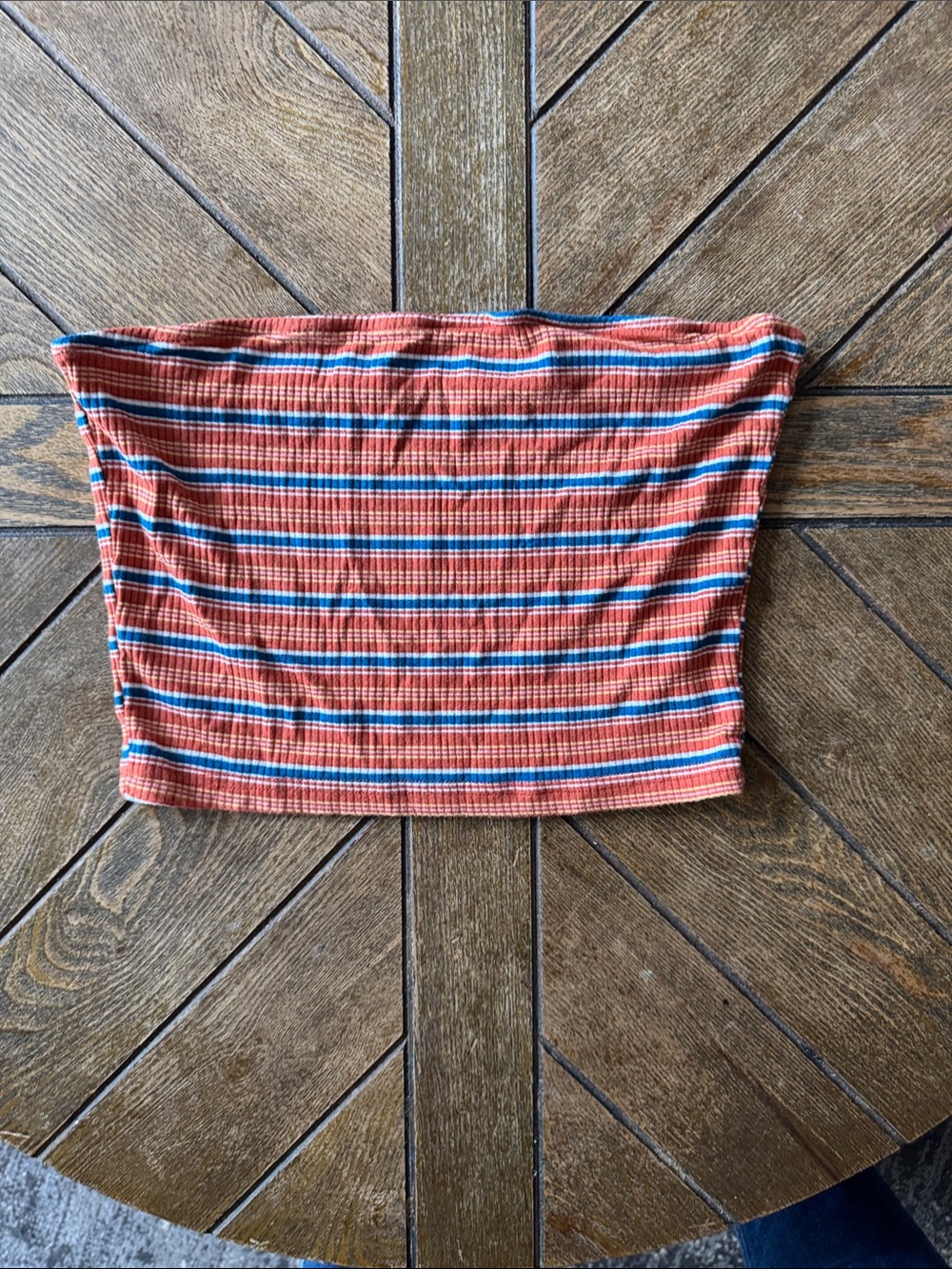 Source Unknown Orange and Blue Striped Ribbed Tube Crop Top